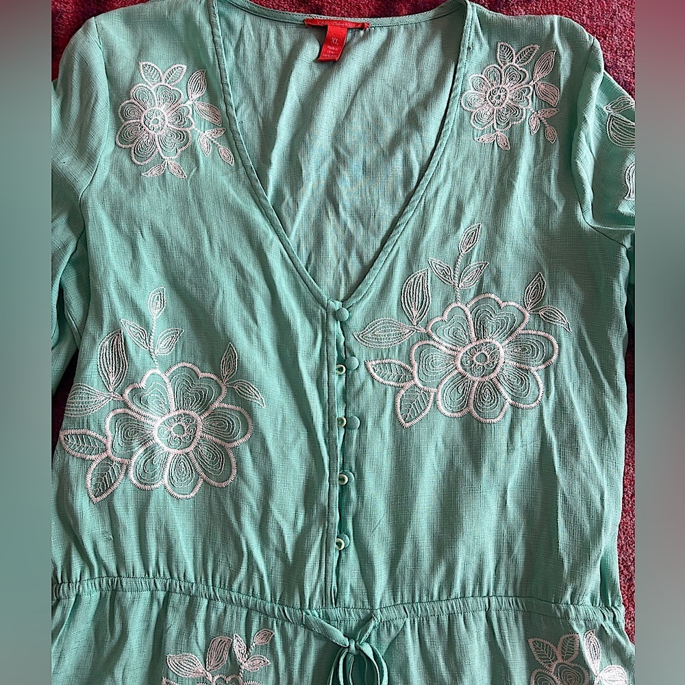 Chelsea & Violet Romper Embroidered Teal Sea-foam Boho Short - Picture 3 of 5